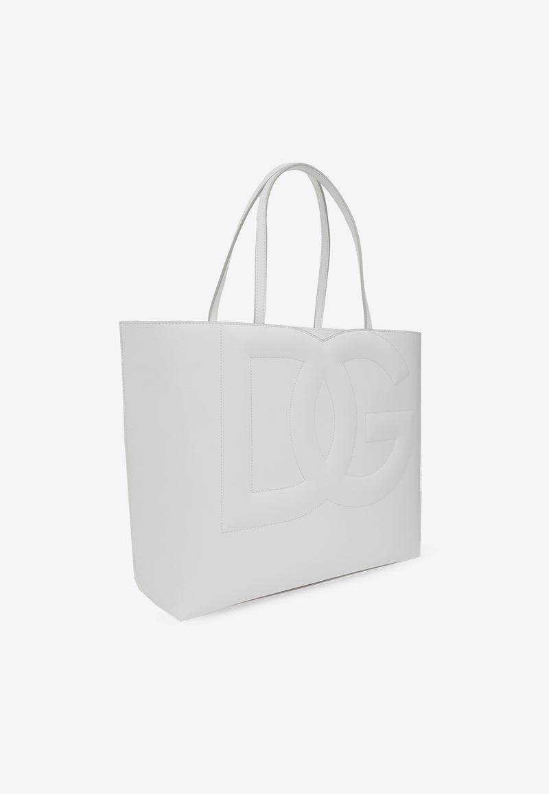 Dolce 
Gabbana Medium DG Logo Leather Tote Bag White BB7338 AW576-80002