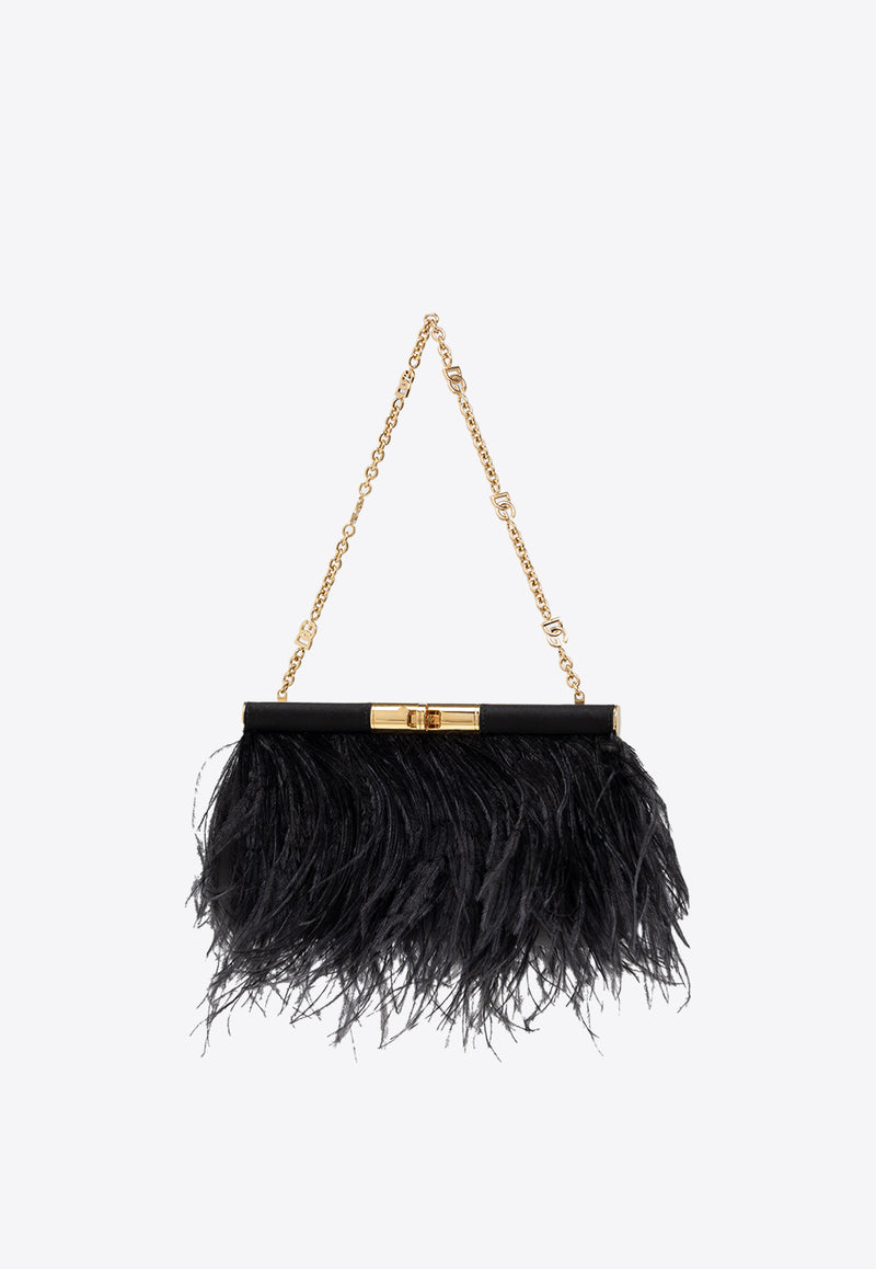 Dolce 
Gabbana Medium Marlene Ostrich-Feather Shoulder Bag Black BB7620 A9S91-8B956