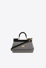 Dolce 
Gabbana Small Sicily Houndstooth Top Handle Bag Black BB7116 AV919-HW5FG