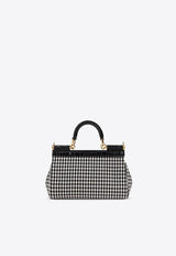 Dolce 
Gabbana Small Sicily Houndstooth Top Handle Bag Black BB7116 AV919-HW5FG