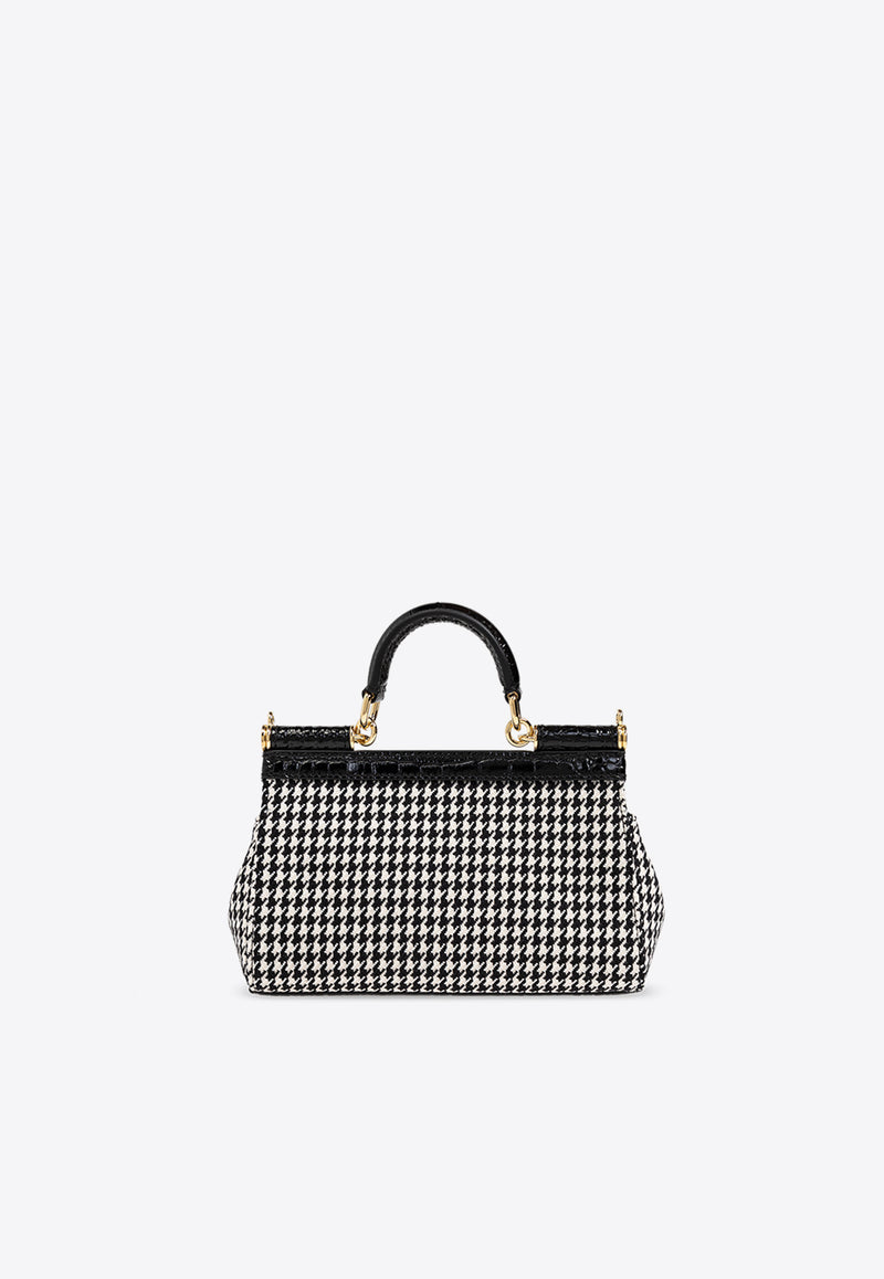 Dolce 
Gabbana Small Sicily Houndstooth Top Handle Bag Black BB7116 AV919-HW5FG