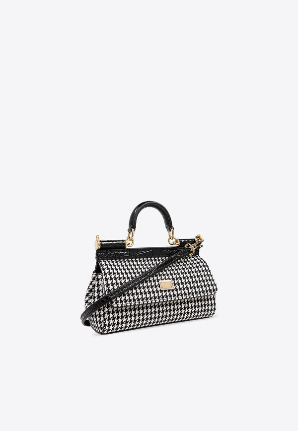 Dolce 
Gabbana Small Sicily Houndstooth Top Handle Bag Black BB7116 AV919-HW5FG