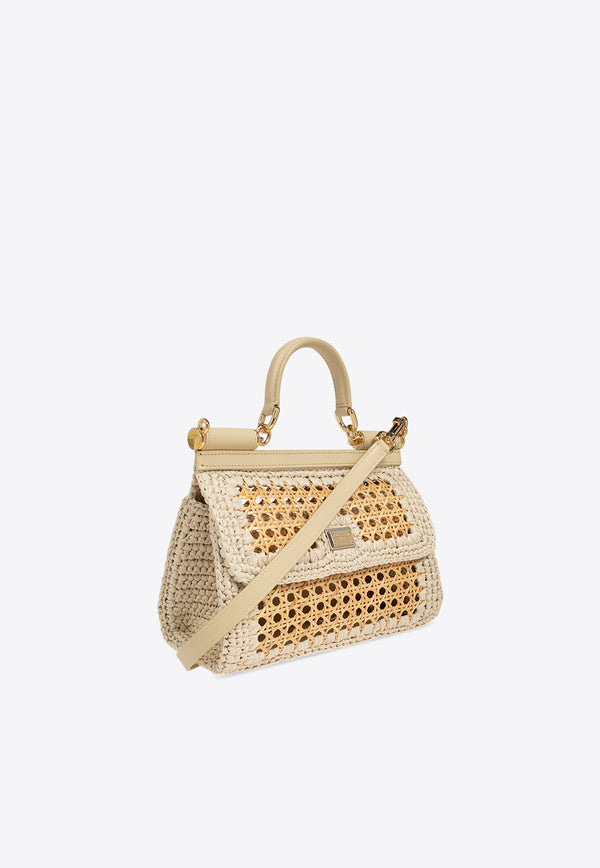 Dolce 
Gabbana Elongated Sicily Woven Raffia Top Handle Bag Beige BB7652 AV888-8Z149