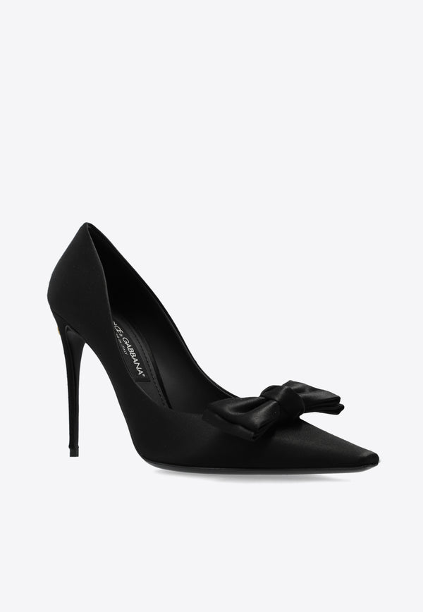 Dolce 
Gabbana 105 Bow Appliqué Satin Pumps Black CD1892 A3I64-8B956