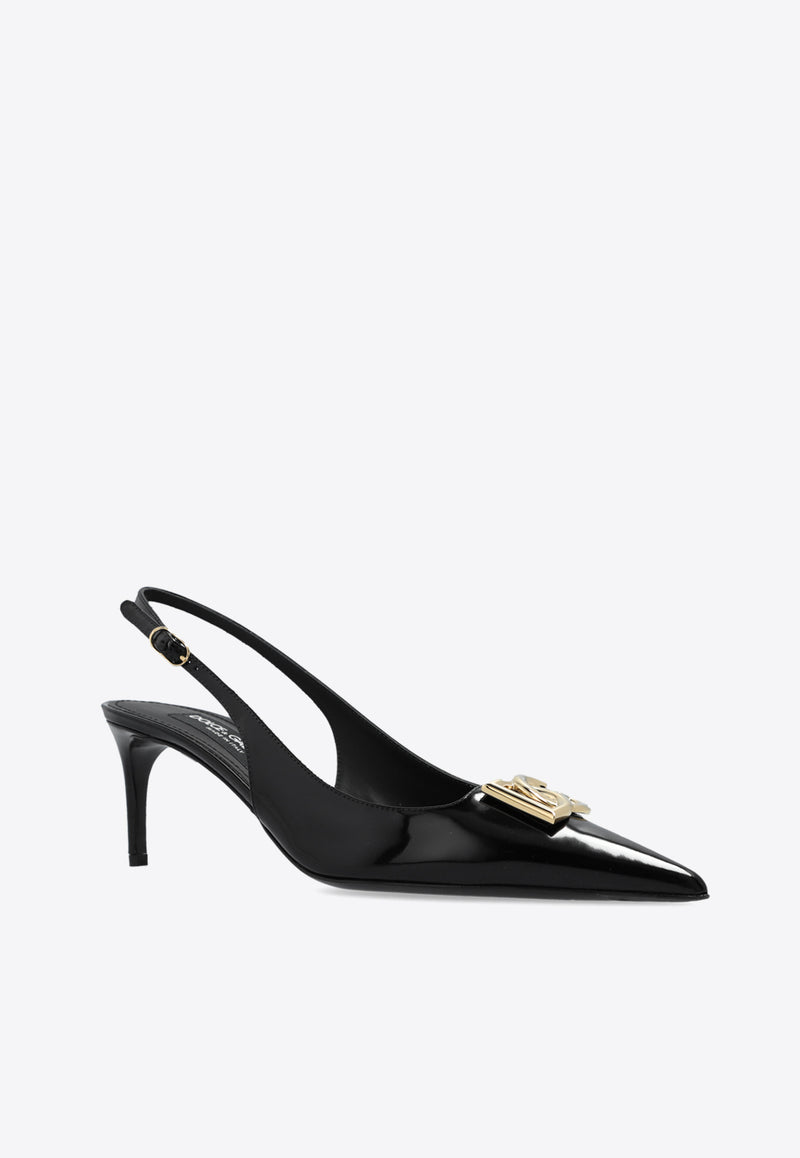 Dolce 
Gabbana Lollo 60 DG Logo Slingback Pumps Black CG0710 A1037-80999