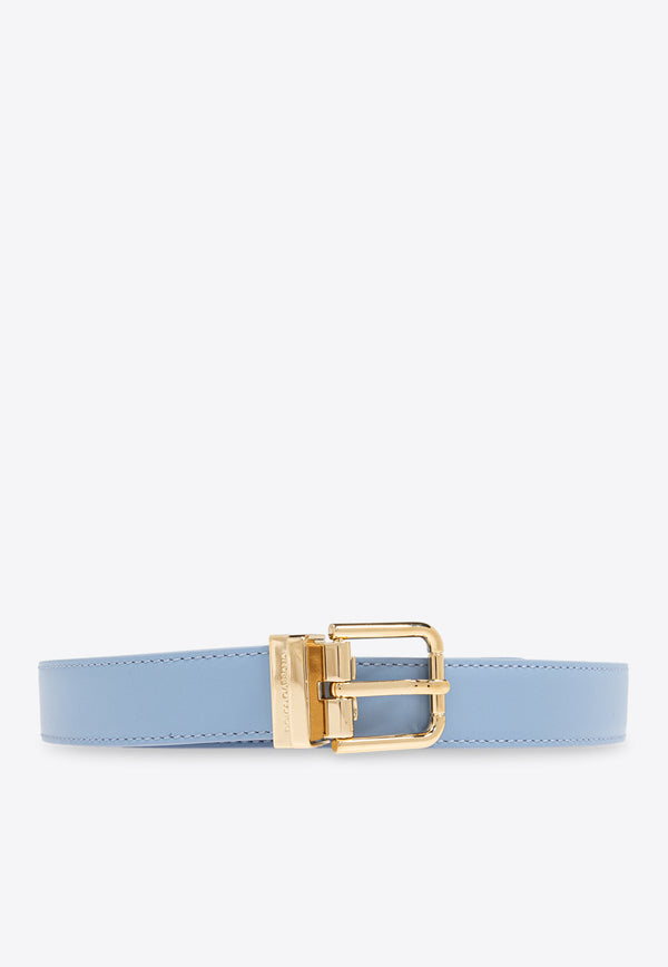 Dolce 
Gabbana DG Logo Plaque Leather Belt Light Blue BE1351 AQ420-80789