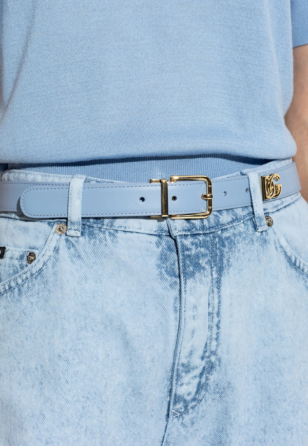 Dolce 
Gabbana DG Logo Plaque Leather Belt Light Blue BE1351 AQ420-80789