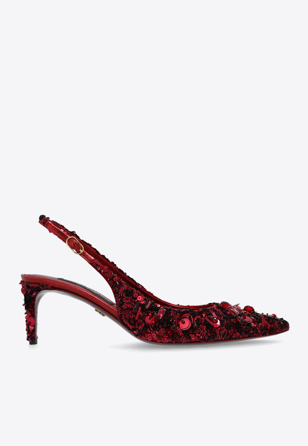 Dolce 
Gabbana 60 Sequined Slingback Pumps Bordeaux CG0806 A9U87-89554