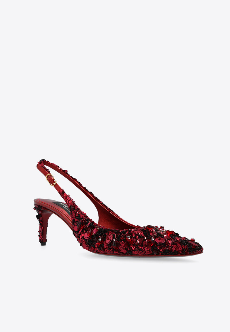 Dolce 
Gabbana 60 Sequined Slingback Pumps Bordeaux CG0806 A9U87-89554