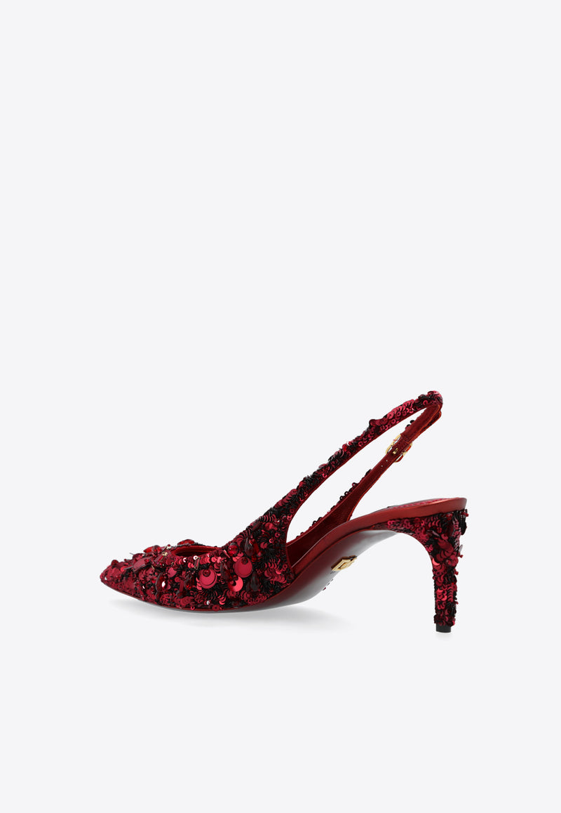 Dolce 
Gabbana 60 Sequined Slingback Pumps Bordeaux CG0806 A9U87-89554