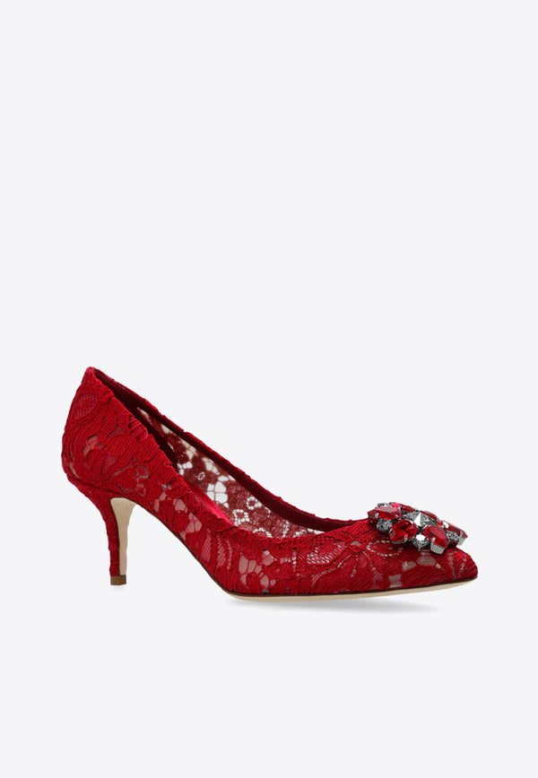 Dolce 
Gabbana Bellucci 60 Brooch Embellished Lace Pumps Red CD0066 AL198-80304