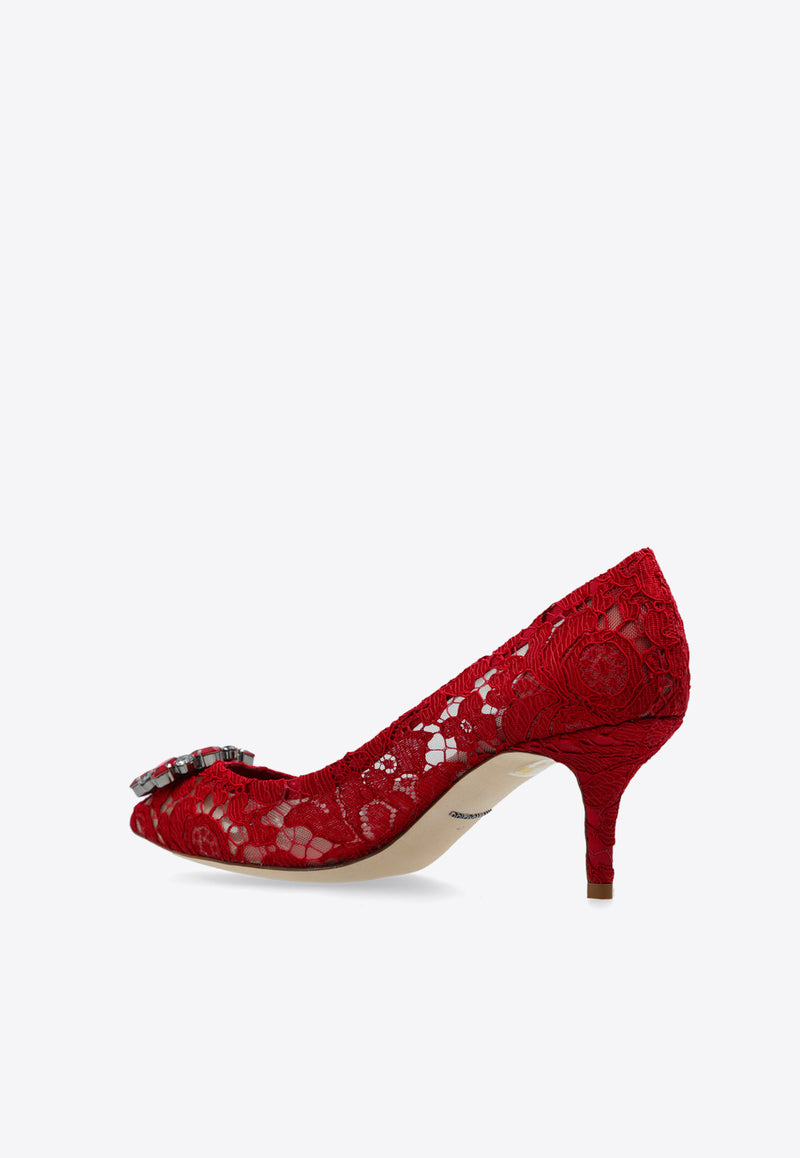 Dolce 
Gabbana Bellucci 60 Brooch Embellished Lace Pumps Red CD0066 AL198-80304