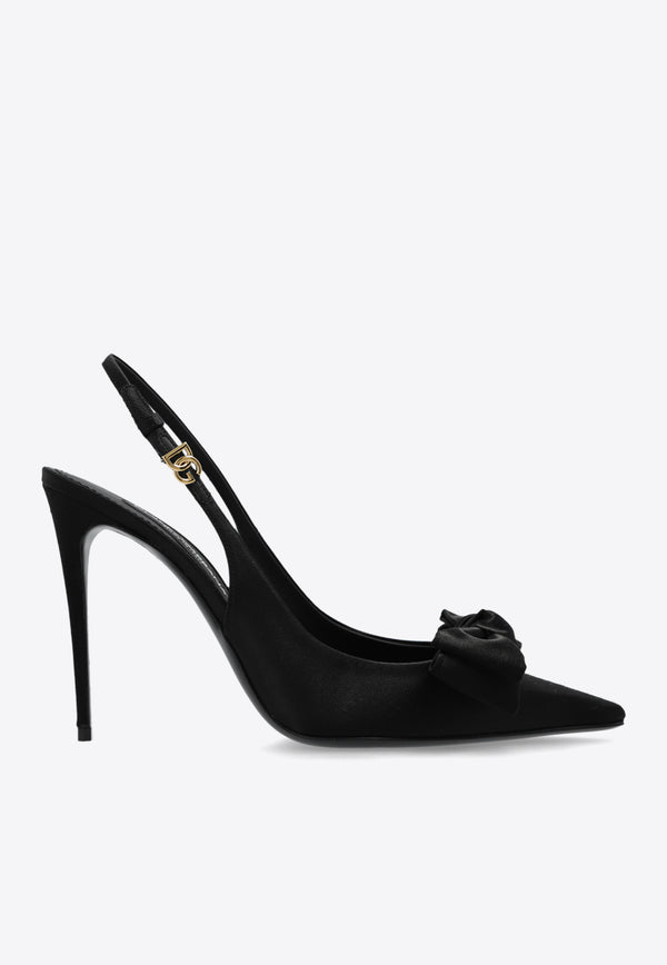 Dolce 
Gabbana Mun 105 Satin Slingback Pumps with Bow Black CG0844 A3I64-8B956