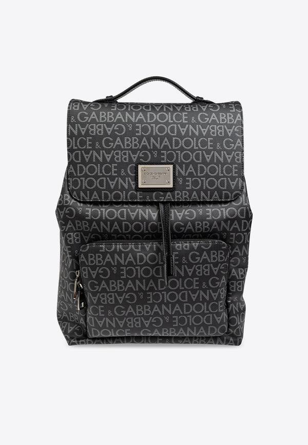 Dolce 
Gabbana Coated Logo Jacquard Backpack Black BM2334 AJ705-8B969