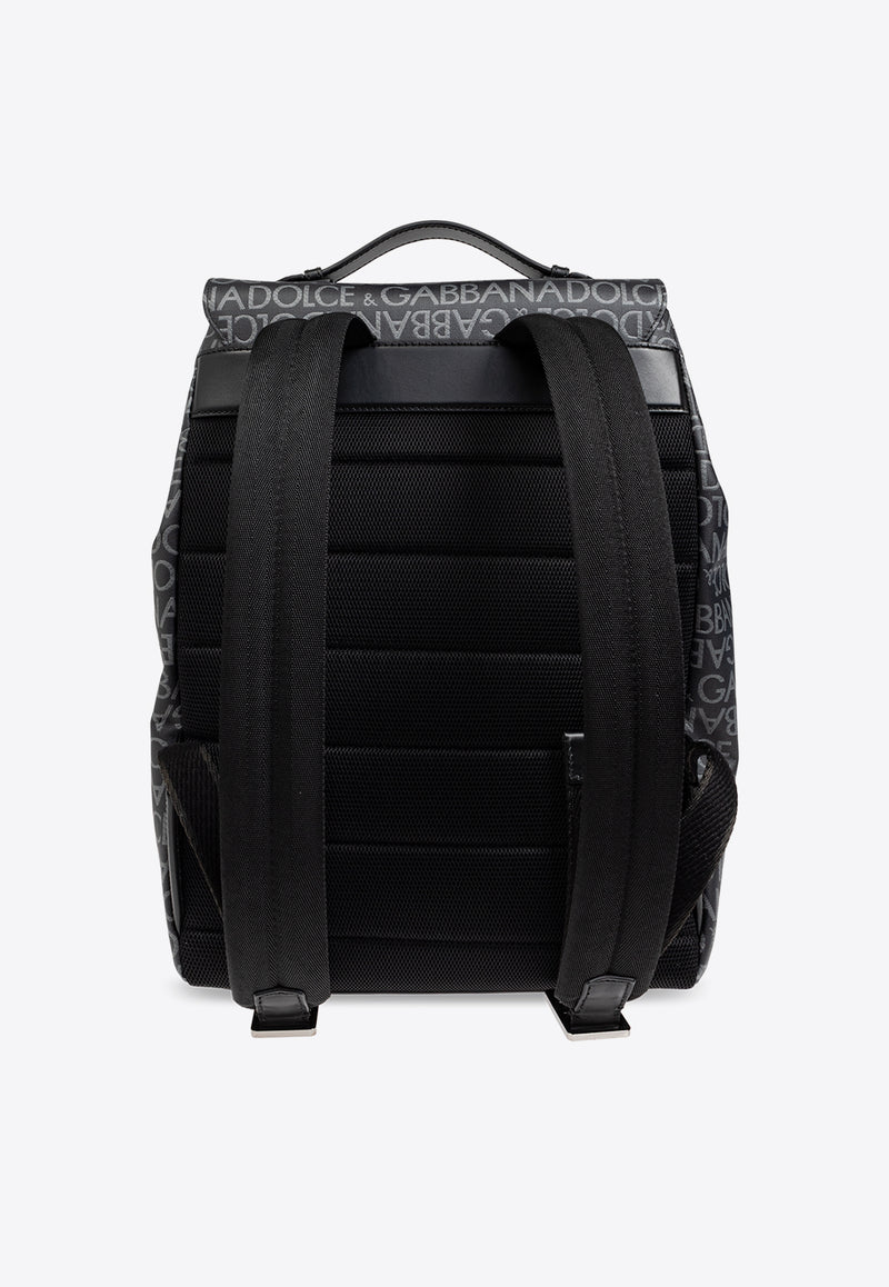 Dolce 
Gabbana Coated Logo Jacquard Backpack Black BM2334 AJ705-8B969