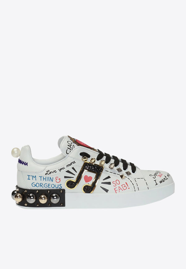 Dolce 
Gabbana Portofino Printed Leather Sneakers White CK1562 AH076-8S534