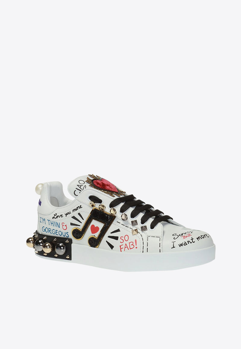 Dolce 
Gabbana Portofino Printed Leather Sneakers White CK1562 AH076-8S534