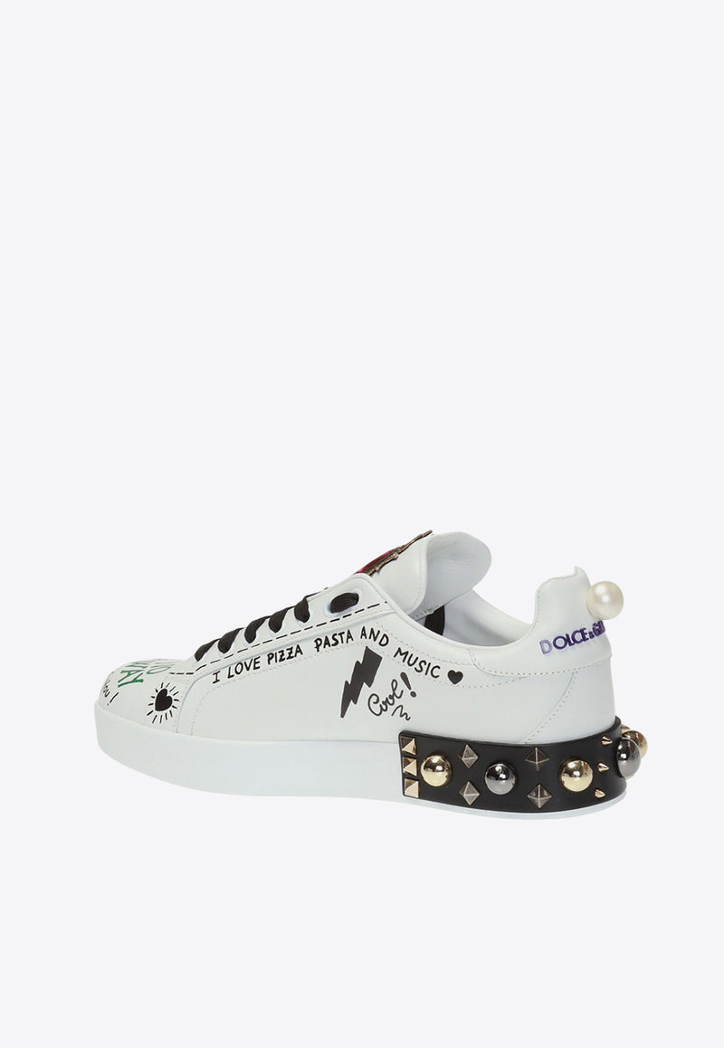 Dolce 
Gabbana Portofino Printed Leather Sneakers White CK1562 AH076-8S534