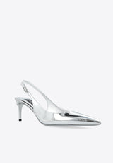 Dolce 
Gabbana 60 Mirrored Leather Slingback Pumps Silver CG0639 AY828-80998