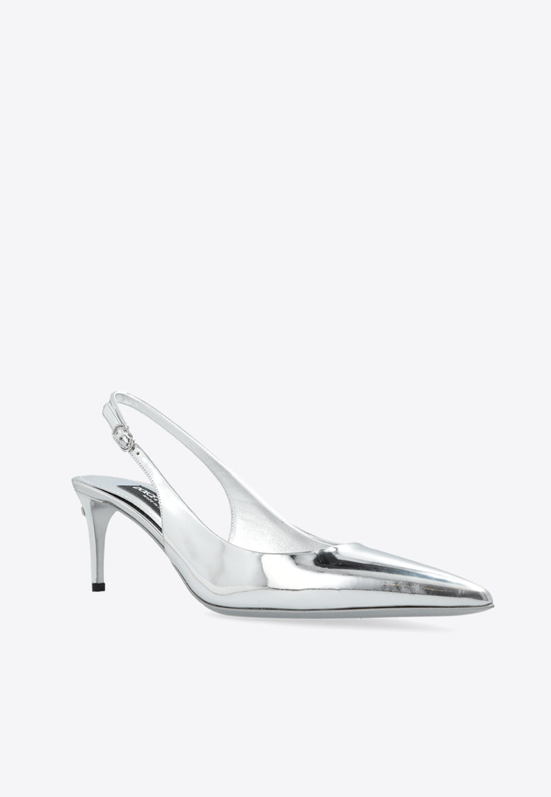 Dolce 
Gabbana 60 Mirrored Leather Slingback Pumps Silver CG0639 AY828-80998