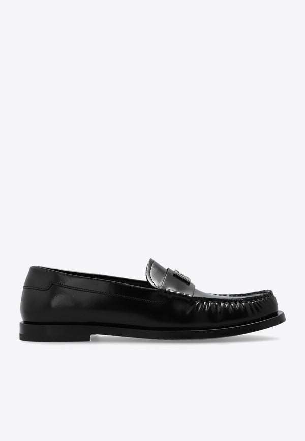 Dolce 
Gabbana DG Logo Brushed Leather Loafers Black CM0074 AQ237-80999