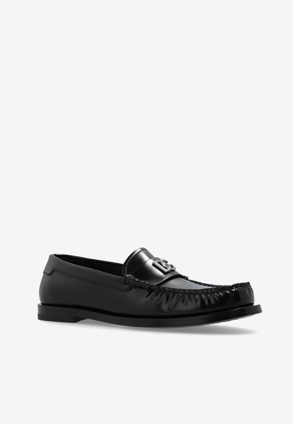 Dolce 
Gabbana DG Logo Brushed Leather Loafers Black CM0074 AQ237-80999