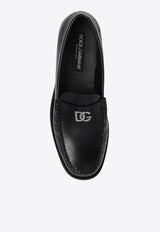 Dolce 
Gabbana DG Logo Brushed Leather Loafers Black CM0074 AQ237-80999