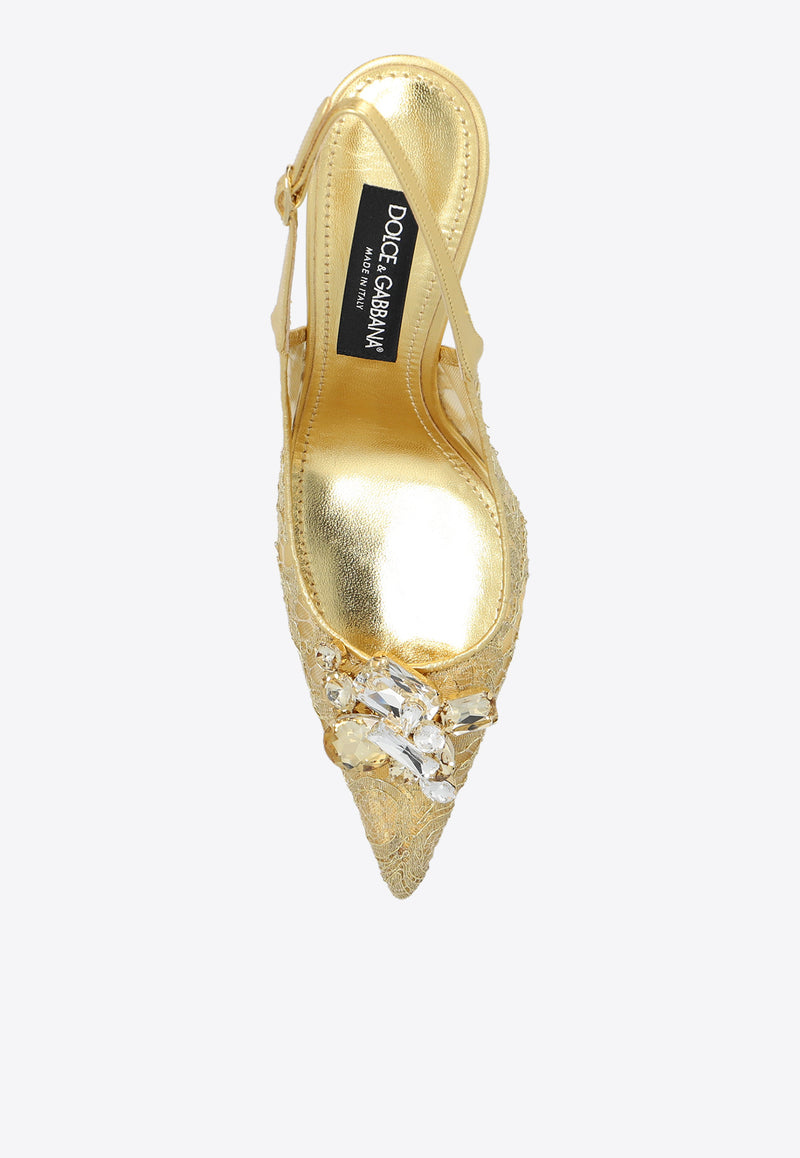 Dolce 
Gabbana 90 Embellished Lurex Lace Slingback Pumps Gold CG0712 AQ544-80997