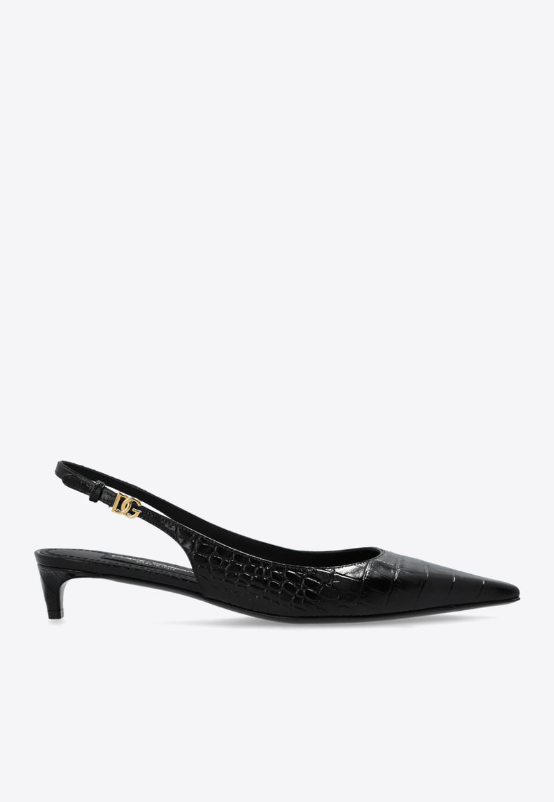 Dolce 
Gabbana Mun 30 Slingback Pumps in Croc-Embossed Leather Black CG0804 A5491-8B956