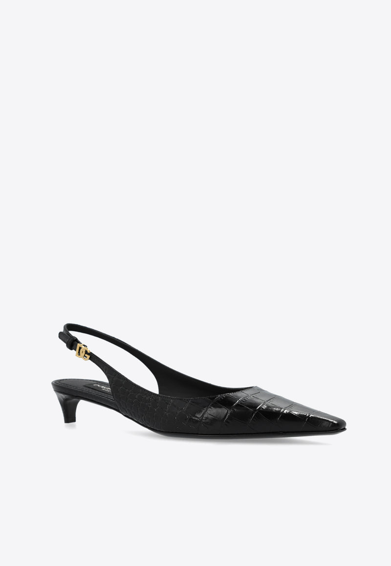 Dolce 
Gabbana Mun 30 Slingback Pumps in Croc-Embossed Leather Black CG0804 A5491-8B956