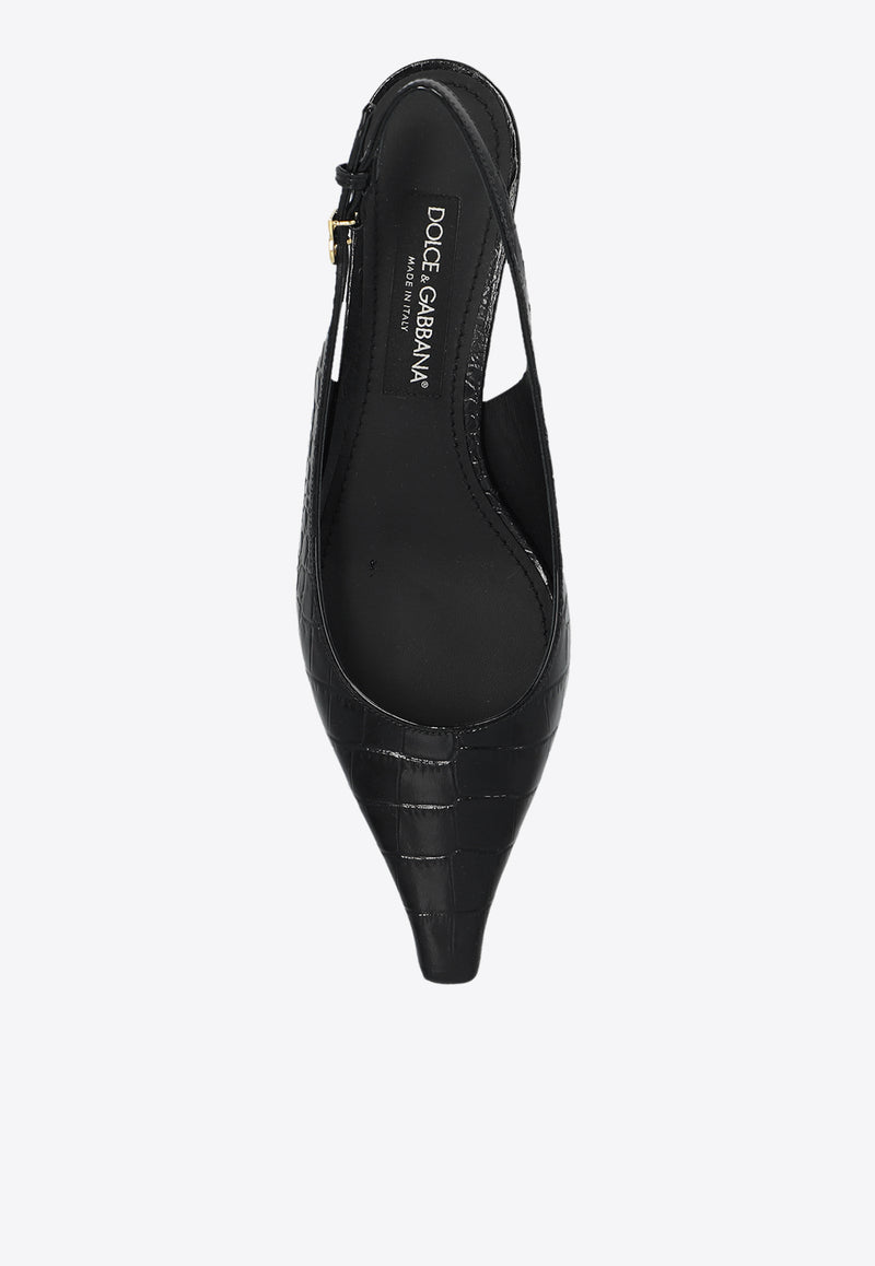 Dolce 
Gabbana Mun 30 Slingback Pumps in Croc-Embossed Leather Black CG0804 A5491-8B956