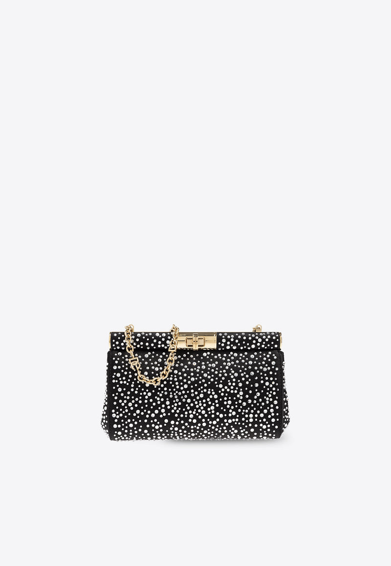 Dolce 
Gabbana Small Marlene Rhinestone Embellished Shoulder Bag Black BB7635 A5694-8D822