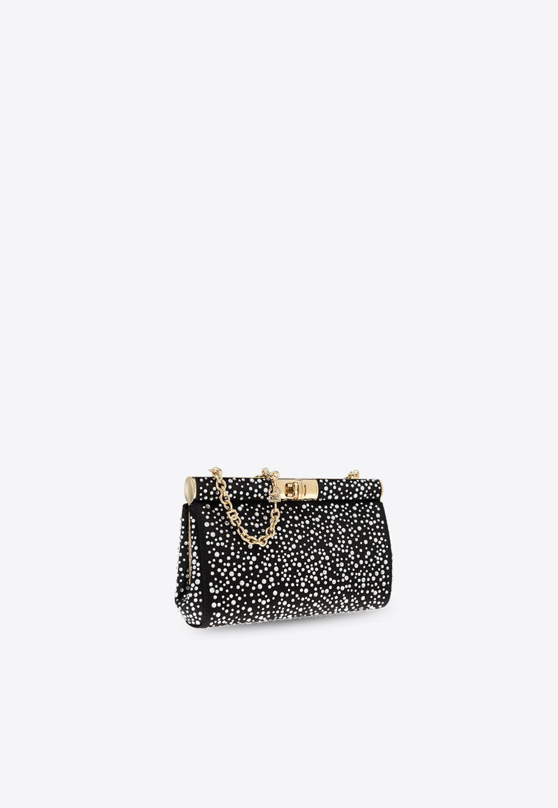 Dolce 
Gabbana Small Marlene Rhinestone Embellished Shoulder Bag Black BB7635 A5694-8D822