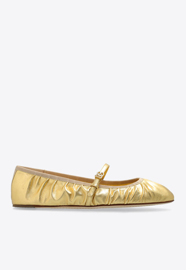 Dolce 
Gabbana Vally Mordore Leather Ballet Flats Gold CB0222 A1016-80997