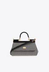 Dolce 
Gabbana Elongated Medium Sicily Houndstooth Top Handle Bag Black BB7652 AV919-HW5FG