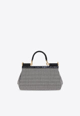 Dolce 
Gabbana Elongated Medium Sicily Houndstooth Top Handle Bag Black BB7652 AV919-HW5FG