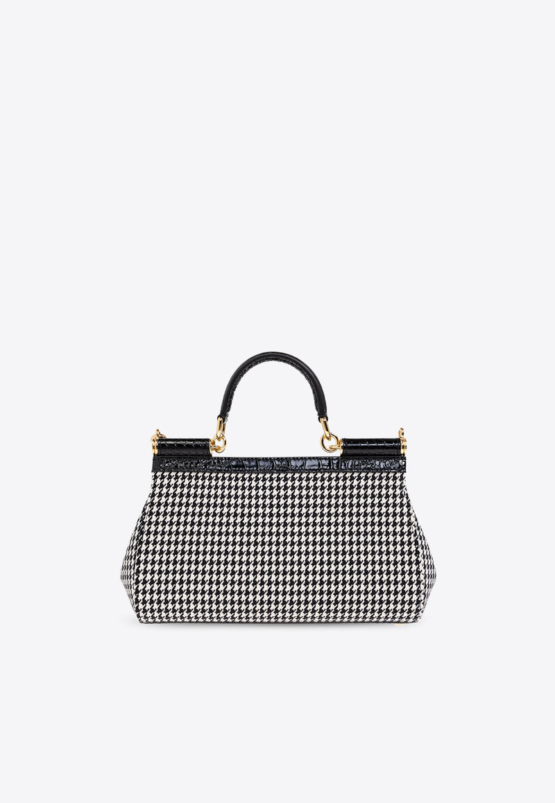 Dolce 
Gabbana Elongated Medium Sicily Houndstooth Top Handle Bag Black BB7652 AV919-HW5FG