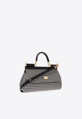 Dolce 
Gabbana Elongated Medium Sicily Houndstooth Top Handle Bag Black BB7652 AV919-HW5FG