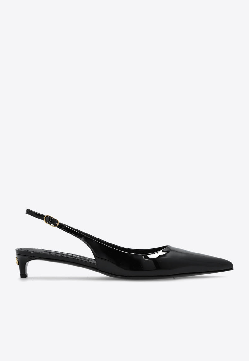 Dolce 
Gabbana Lollo 35 Patent Leather Slingback Pumps Black CG0701 A1471-80999