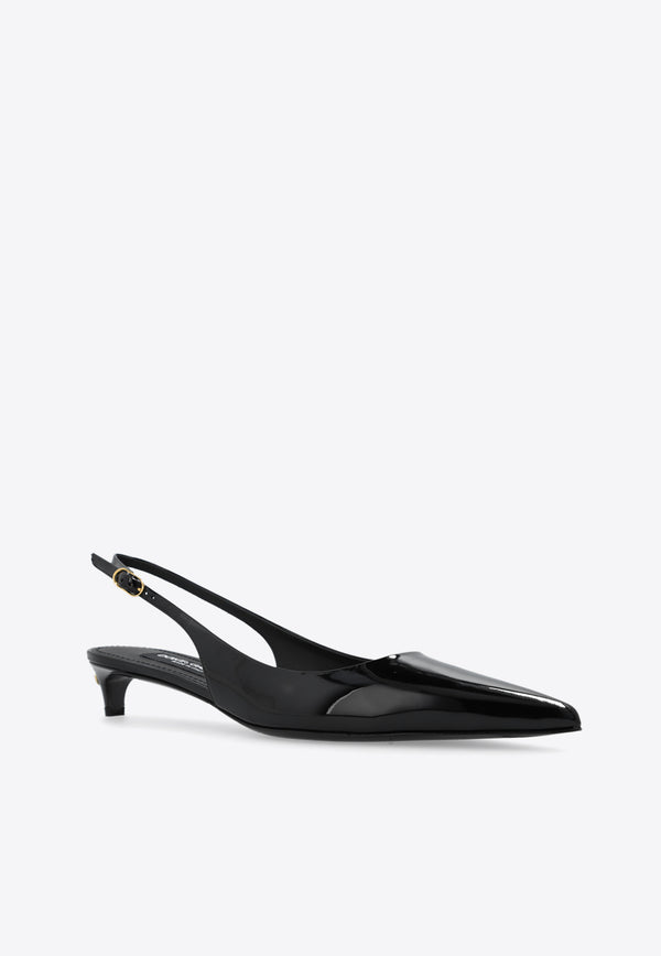 Dolce 
Gabbana Lollo 35 Patent Leather Slingback Pumps Black CG0701 A1471-80999