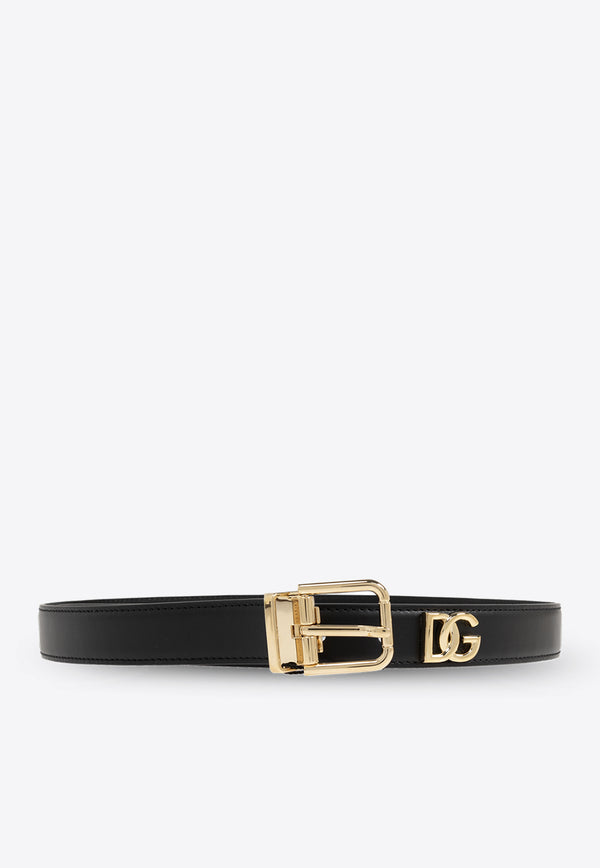 Dolce 
Gabbana DG Logo Plaque Leather Belt Black BE1351 AQ420-80999