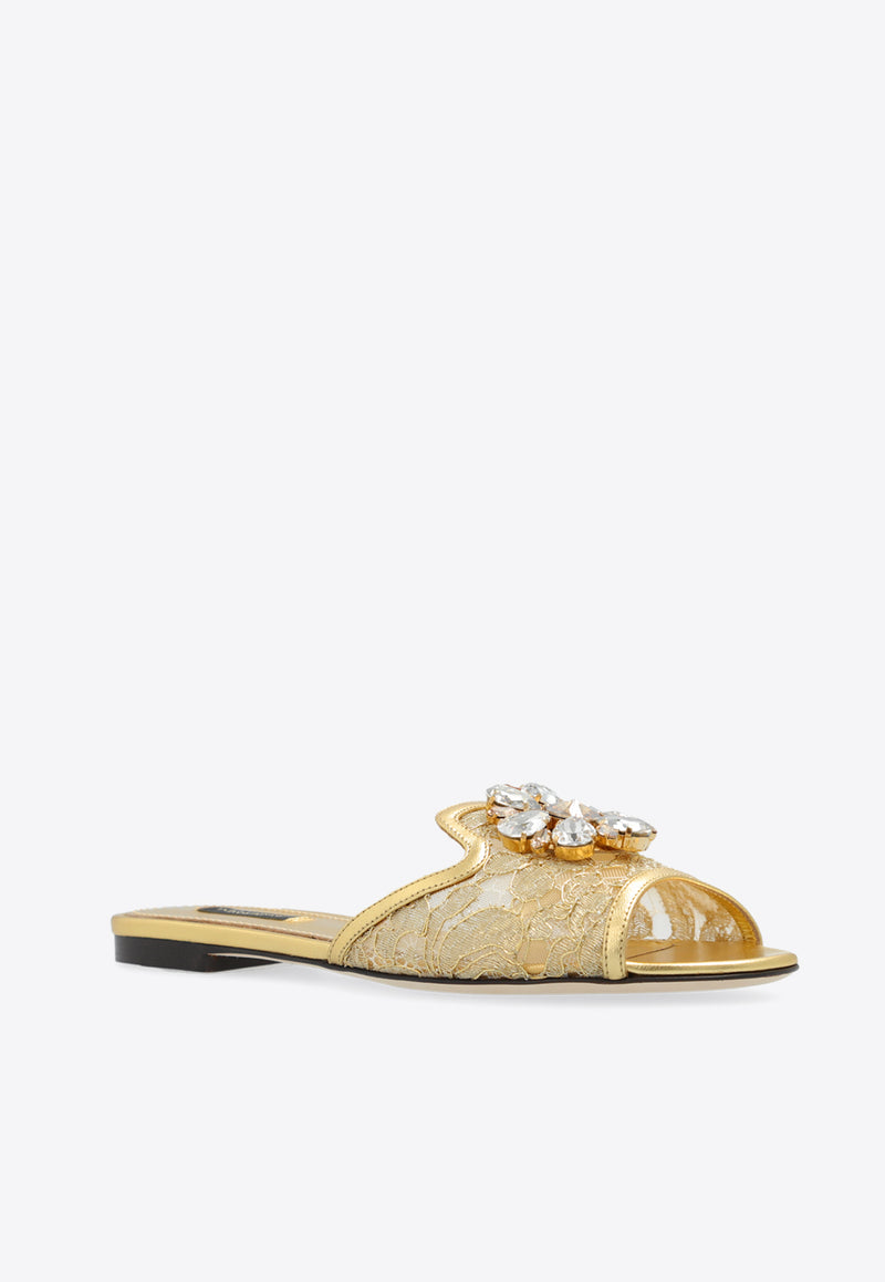 Dolce 
Gabbana Bianca Taormina Lace Flat Sandals Gold CQ0023 AE637-80997