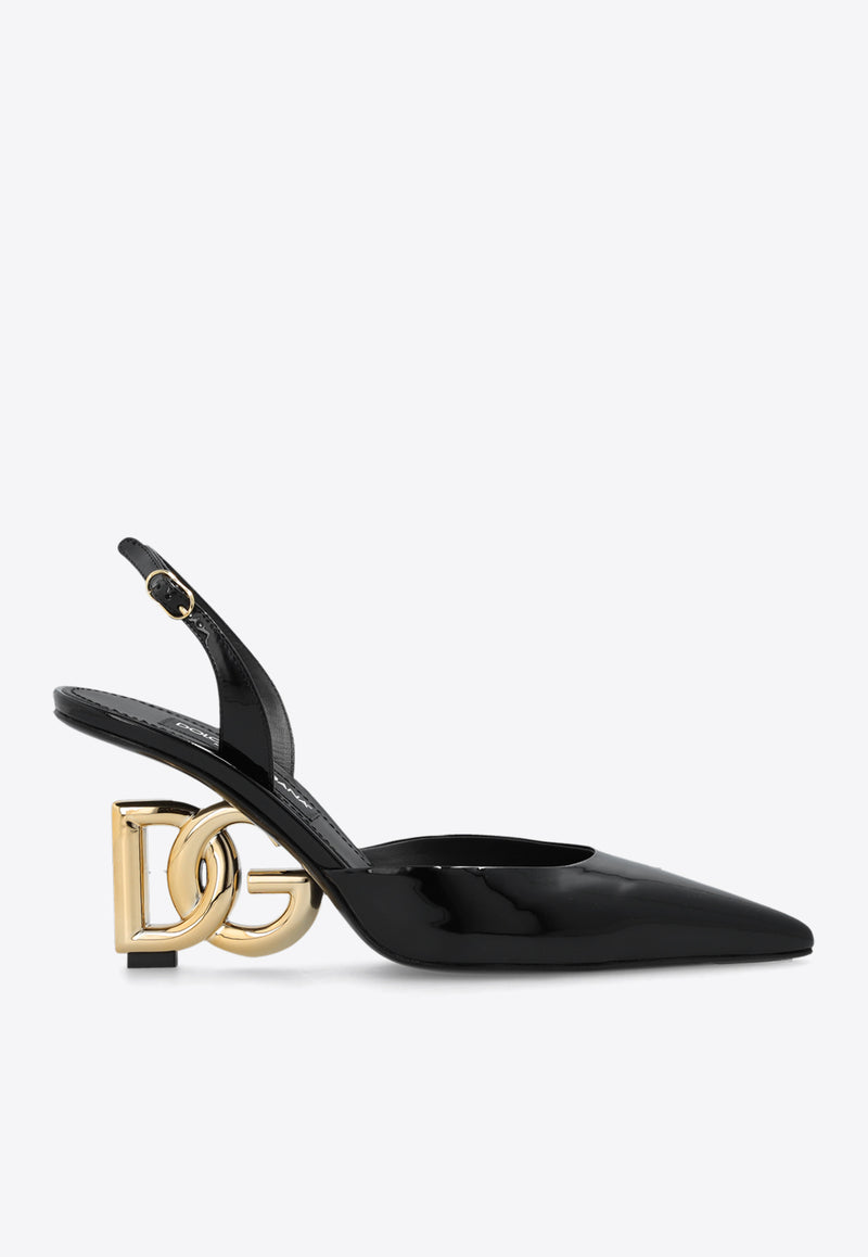 Dolce 
Gabbana Lollo 75 Patent Leather Slingback Pumps Black CG0717 AP622-80999