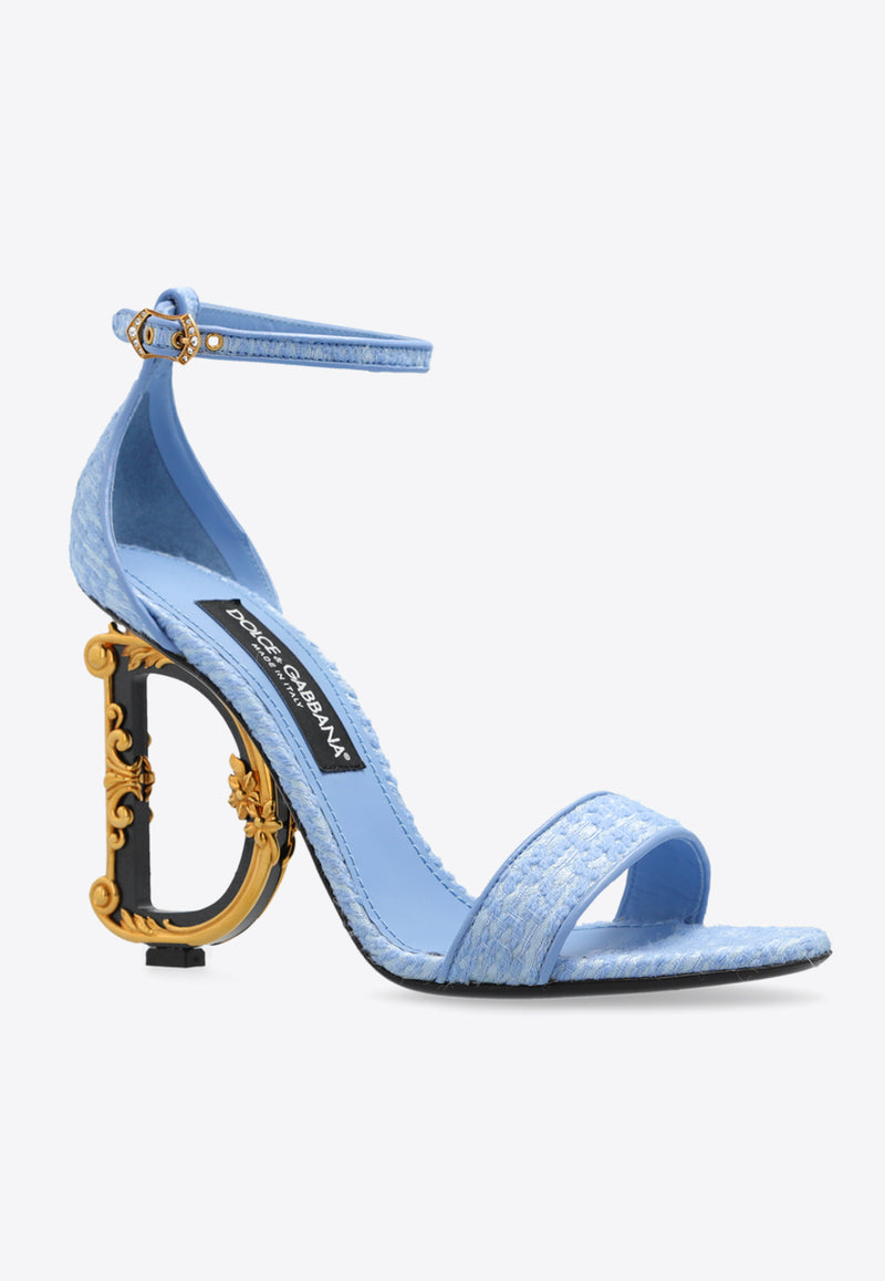 Dolce 
Gabbana 105 Baroque DG Heel Bouclé Sandals Light Blue CR0739 AW094-80619