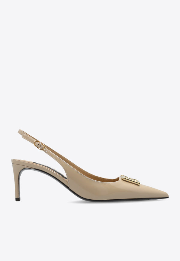 Dolce 
Gabbana Lollo 60 Polished Calfskin Slingback Pumps Beige CG0710 A1037-8H005