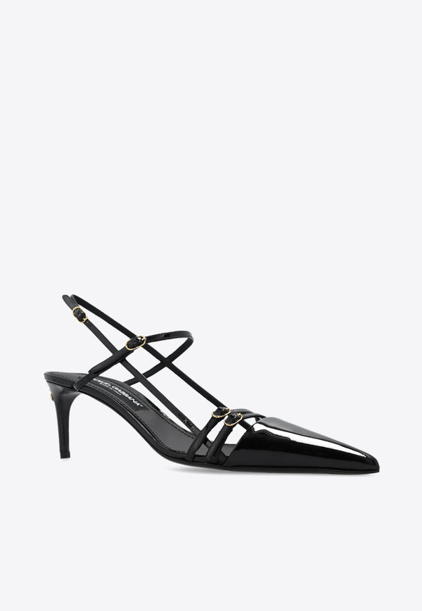 Dolce 
Gabbana Lollo 60 Patent Leather Slingback Pumps Black CG0749 A1471-80999