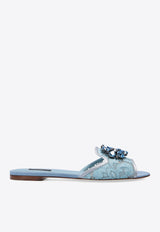 Dolce 
Gabbana Bianca Crystal Embellished Lace Flat Sandals Light Blue CQ0023 AG667-80605