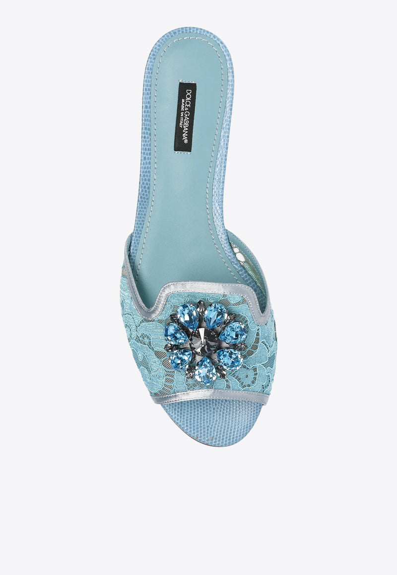 Dolce 
Gabbana Bianca Crystal Embellished Lace Flat Sandals Light Blue CQ0023 AG667-80605