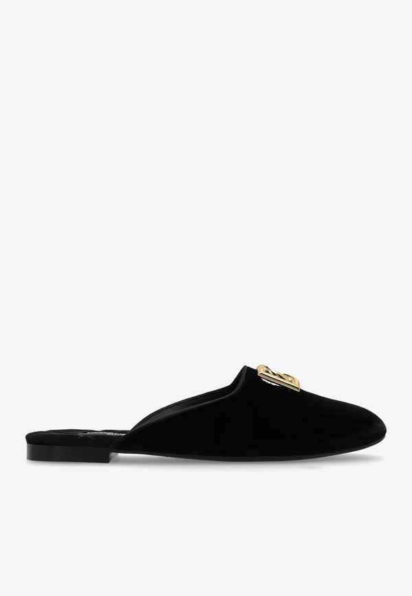 Dolce 
Gabbana Jackie DG Logo Velvet Flat Mules Black CI0177 A4195-80999