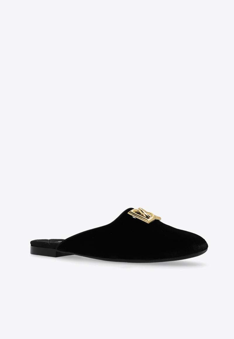 Dolce 
Gabbana Jackie DG Logo Velvet Flat Mules Black CI0177 A4195-80999